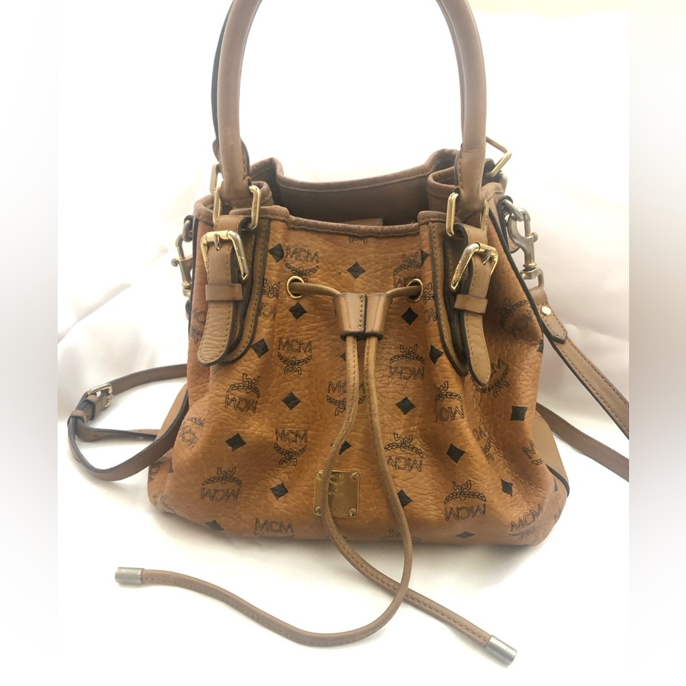 MCM Tan Leather Drawstring Bag with some Leather Wear